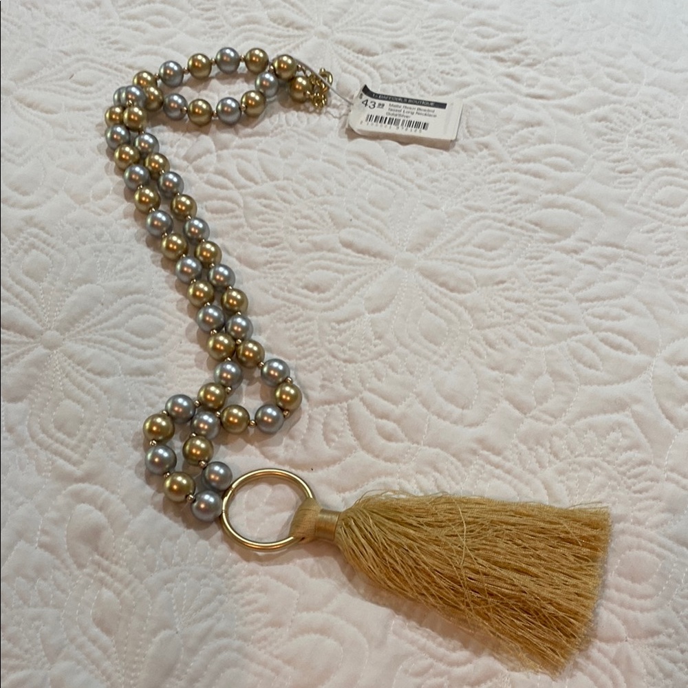 Gold and Silver Beaded Necklace with Bohemian Tassel